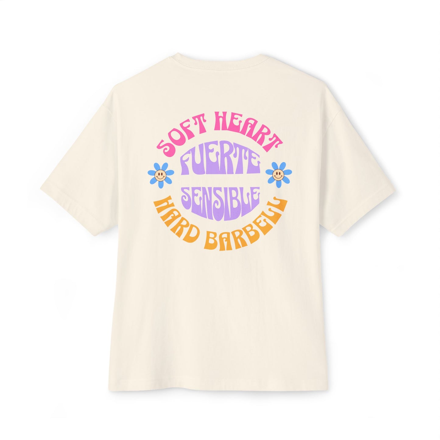 Soft Heart, Hard Barbell, Oversized Tee, Unisex Boxy T-Shirt
