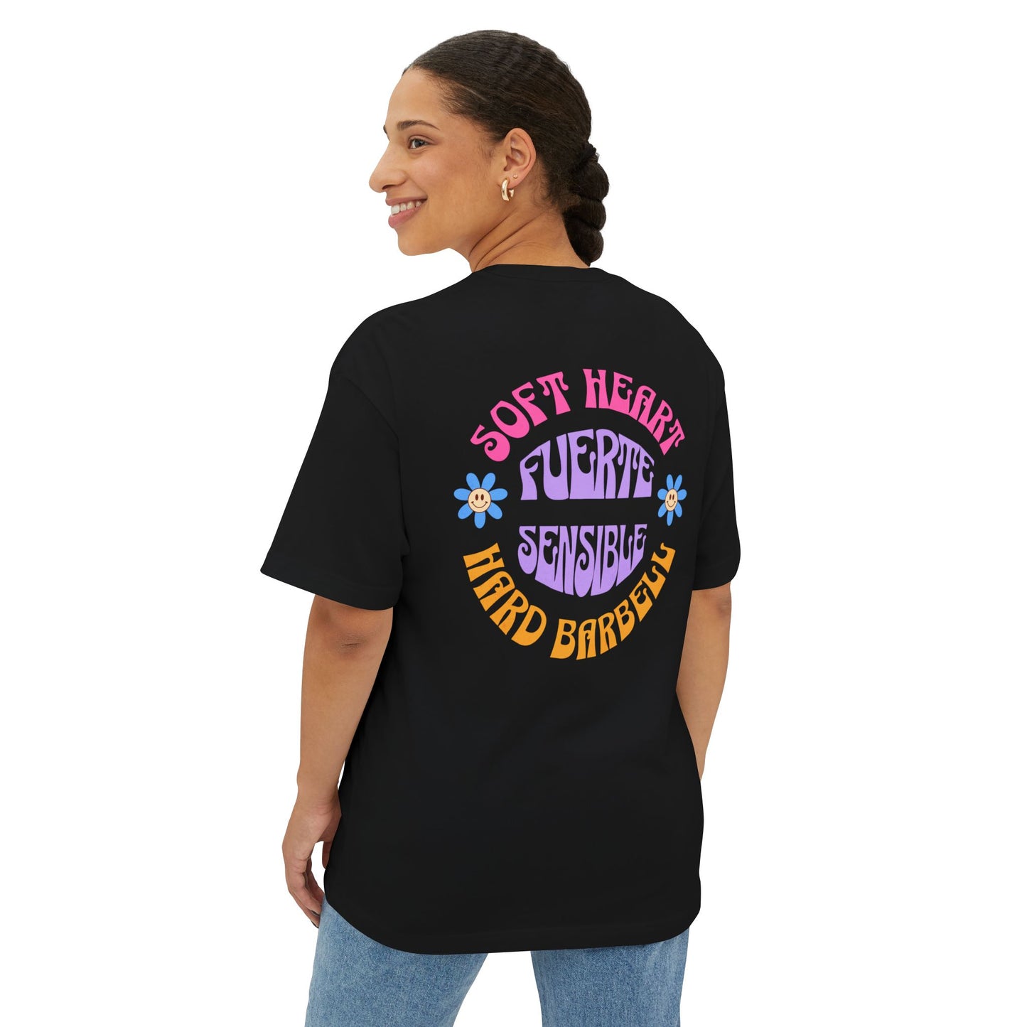 Soft Heart, Hard Barbell, Oversized Tee, Unisex Boxy T-Shirt